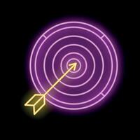 Neon sign of arrow hitting target on a black background vector
