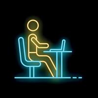Neon sign of a businessman working on laptop at desk vector