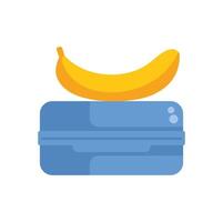 Yellow banana resting on blue lunch box for healthy snacking vector