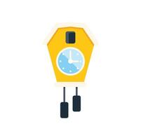 Yellow cuckoo clock telling time with pendulum swinging vector