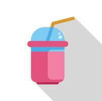Pink milkshake in plastic cup with straw and bubbles representing refreshment vector