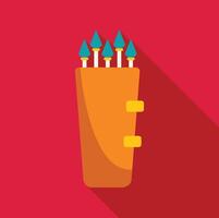 Orange quiver holding five arrows with blue tips on red background vector