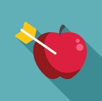 Cupid arrow piercing red apple on turquoise background vector