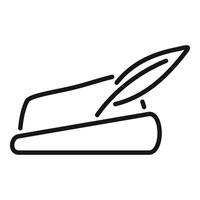 Ink feather quill writing on paper document, knowledge and literature symbol vector