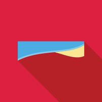 Blue rectangular sticker peeling from red background with long shadow vector