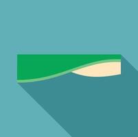 Green layer covering beige layer with a wavy shape and long shadow on a blue background vector