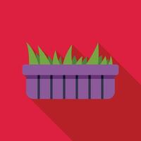 Rectangular flowerpot with growing grass on red background vector