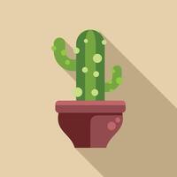 Green cactus growing in pot with long shadow vector