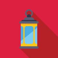 Hanging lantern casting light with long shadow on red background vector