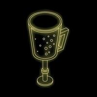Neon yellow isometric icon of a beer glass with bubbles on black background vector