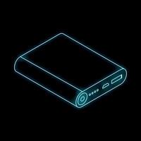 Power bank glowing on dark background showing charge level vector