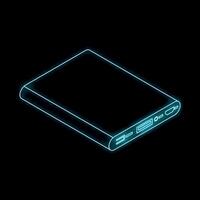 Neon external battery glowing on dark background vector