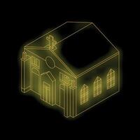 Glowing yellow church building wireframe showing religion concept vector