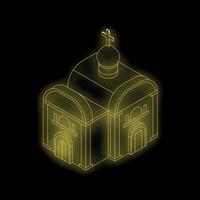 Golden neon church building shining on black background vector