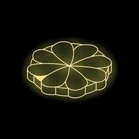 Yellow neon sign showing five leaf clover on black background vector