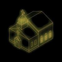 Glowing yellow wireframe drawing a church building vector