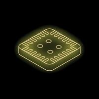 Neon yellow cpu chip glowing on black background vector
