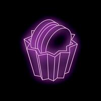 Neon sign of a popcorn box glowing on black background vector