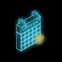Neon glowing calendar with a clock icon, reminding you about an important date vector