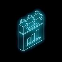 Neon blue calendar icon showing bar chart on dark background vector