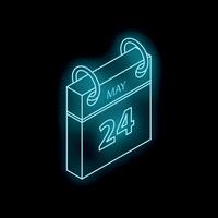 Neon calendar showing may 24th date on black background vector
