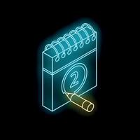 Neon style isometric calendar with pencil highlighting important date vector