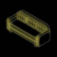 Yellow neon sofa shining in dark space isometric view vector