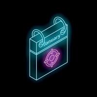 Neon icon of january calendar with target symbol showing goal setting concept vector
