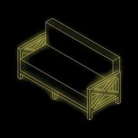 Yellow neon sofa shining in the dark isometric view vector