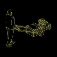 Delivery man pushing cart with cardboard boxes on black background vector