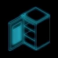 Empty refrigerator with open door glowing neon style on black background vector