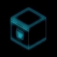 Glowing neon box isometric outline on black background vector