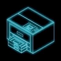 Glowing neon style multifunction printer copying documents vector