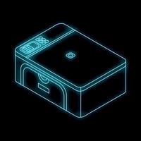 Neon glowing printer on a black background isometric view vector