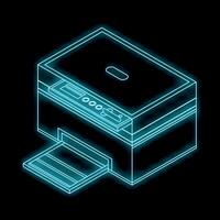 Neon printer shining in the dark showing modern technology vector