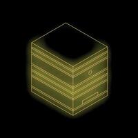 Yellow neon cpu cooler isometric right view on black background vector
