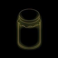 Neon yellow closed empty glass jar on black background vector