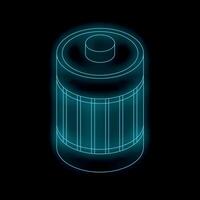 Neon battery icon glowing on dark background vector
