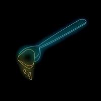 Neon spoon dripping honey on black background vector
