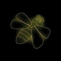 Golden bee flying with glowing wings on black background vector