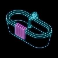 Neon bathtub shining in the dark with towel on heated rail vector