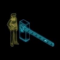 Security guard standing near automatic barrier gate vector