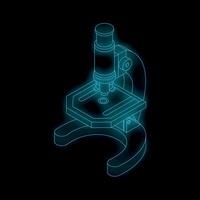 Microscope glowing on black background symbolizing scientific research vector