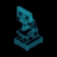 Modern digital microscope with screen displaying analysis results in neon light style vector