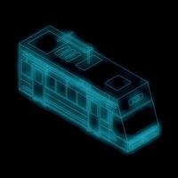 Modern tram or train in neon style glowing on black background vector