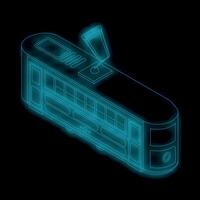 Neon tram glowing on black background with isometric projection vector