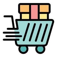 Shopping cart speeding with boxes representing fast delivery service vector