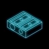 Neon pencil sharpener glowing on black background vector