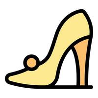 Yellow high heel shoe with rounded tip and big buckle vector