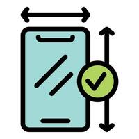 Smartphone screen size approval symbol with check mark icon vector outline